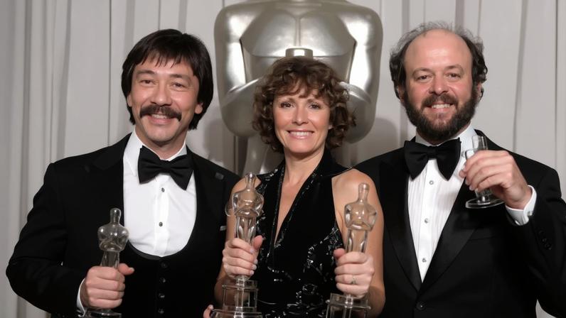 Marcia Lucas (centro) venceu o Oscar de Melhor Montagem de 1978 por 'Star Wars: Uma Nova Esperança', ao lado de Paul Hirsch e Richard Chew