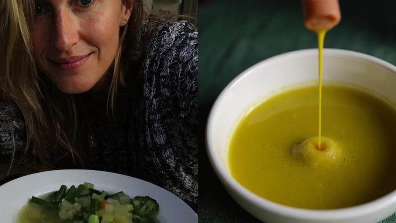 Essa sopa fácil de ervilha com batata-doce, feita rapidinho no liquidificador, virou minha melhor amiga neste frio: aprendi com Gisele Bündchen.