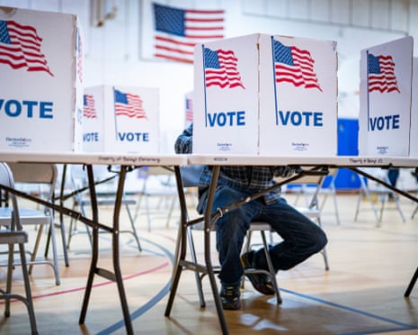 People cast their votes at a polling location in Falls Church, Virginia on 21 April 2026.