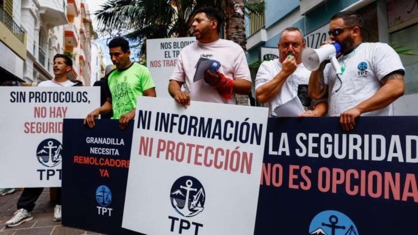Manifestantes em Tenerife protestam contra a chegada do navio MV Hondius