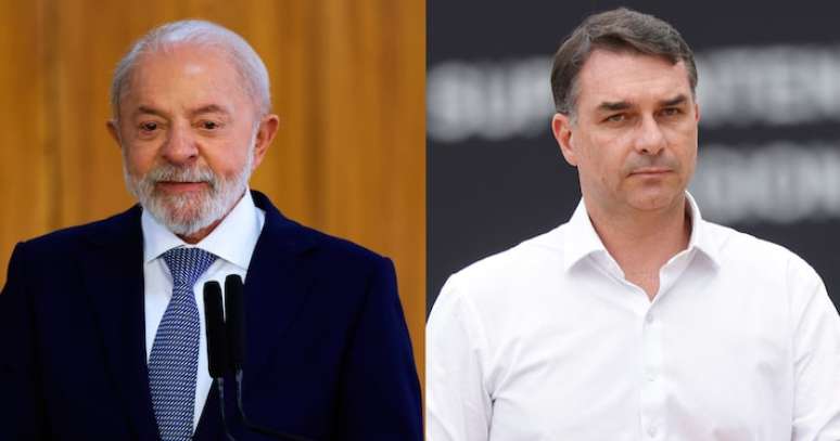 O presidente Luiz Inácio Lula da Silva (PT) e o senador Flávio Bolsonaro (PL-RJ).
