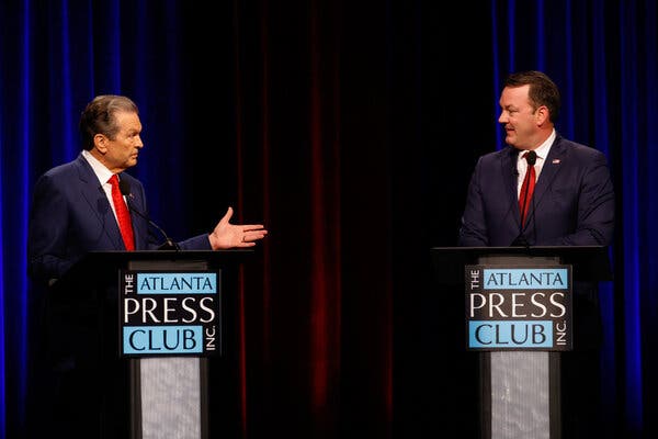 Rick Jackson, left, and Burt Jones are the remaining Republicans vying to be the party’s candidate for governor of Georgia.