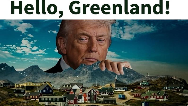 Imagem publicada pelo presidente dos EUA, Donald Trump, onde ele aparece "segurando" a Groenlândia