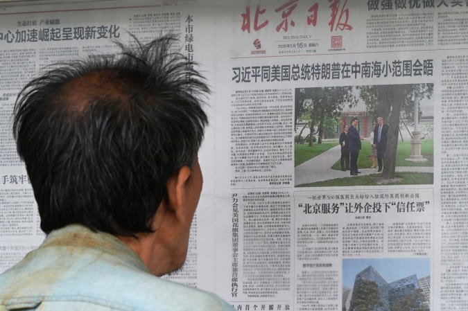 A visita de Donald Trump nas manchetes da mídia chinesa: país se acostuma a ocupar posição central no tabuleiro geopolítico do século 21 - (crédito: Greg Baker/AFP)