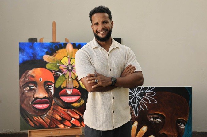 Memória e valorização da ancestralidade são temas que movem Alan e estão nas 22 pinturas expostas - (crédito: Arnaldo Sete)