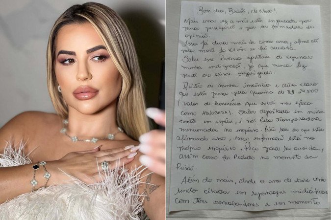 A carta foi compartilhada nas redes sociais por sua irmã, a advogada Dayanne Bezerra. - (crédito: Reprodução/Redes Sociais)