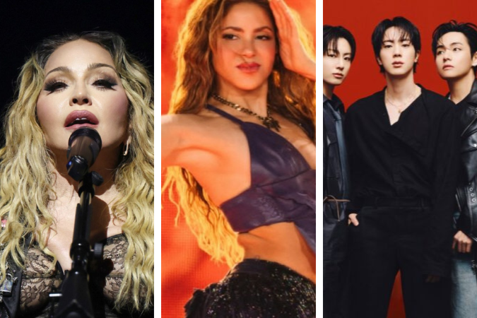 Shakira, Madonna e BTS foram confirmados como as atrações principais do primeiro show de intervalo na final da Copa do Mundo, em 19 de julho, no MetLife Stadium. - (crédito: Reprodução/Redessociais)