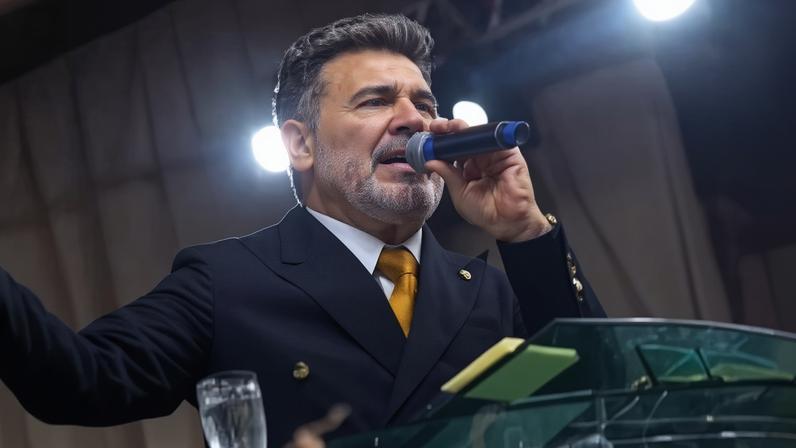 O deputado federal e pastor Marcos Feliciano (PL-SP) declarou apoio a Carlos Bolsonaro (PL-SC) ao Senado durante culto em Balneário Camboriú - (crédito: Divulgação/Congresso dos Gideões)
