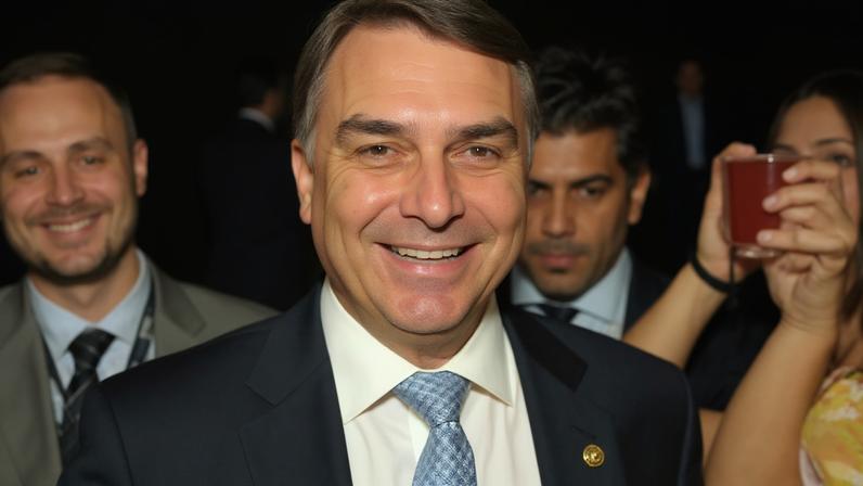 Flávio Bolsonaro chega para a posse de Kassio Nunes Marques no TSE - (crédito: Vanilson Olveira/DA Press)