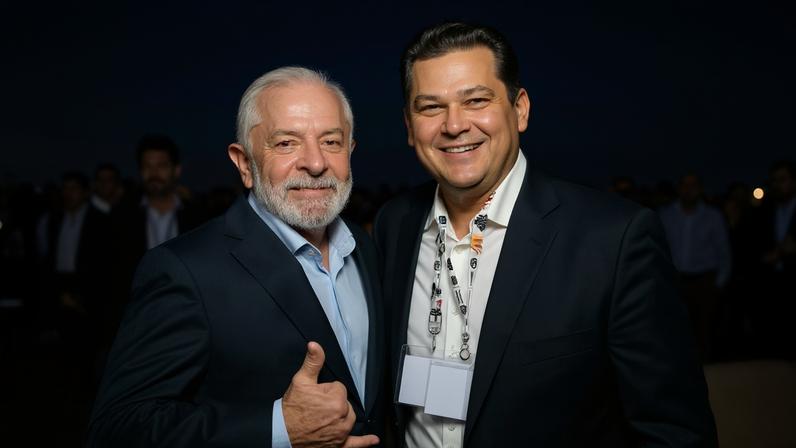 O presidente da república, Luiz Inácio Lula da Silva (PT), ao lado do presidente do Congresso Nacional, Davi Alcolumbre (União-AP) - (crédito: Ricardo Stuckert / PR)