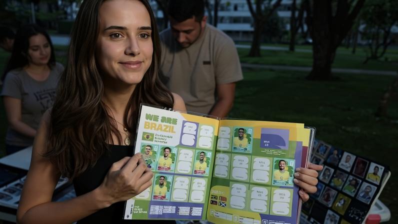Rafaela Carvalho conta que seguiu o irmão mais velho na vontade de colecionar figurinhas. Para ela, a diversão amplia interesse sobre outros países - (crédito: Minervino Júnior/CB/D.A.Press)