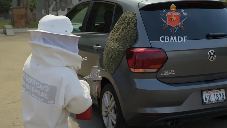 Enxame migratório de abelhas surpreende motorista no Recanto das Emas. - (crédito: CBMDF/Divulgação)