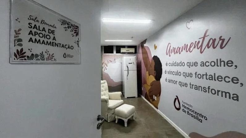 Sala de amamentação é composta por poltrona, pia, refrigerador para armazenamento do leite, equipamento para extração manual e ar-condicionado - (crédito: Hemocentro Brasília/Divulgação)