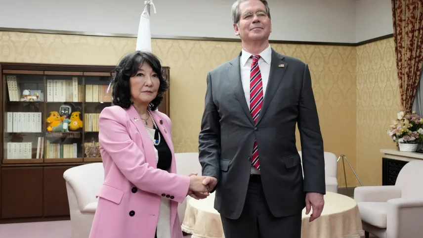 Scott Bessent, right, and Satsuki Katayama during a meeting in Tokyo in 2025.