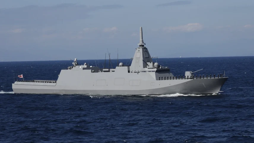 The Japan Maritime Self-Defense Force stealth frigate JS Mogami.