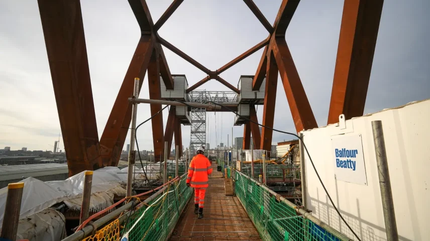 Engineers work on the HS2 Curzon Viaduct 2 in Birmingham, England on Jan. 14.