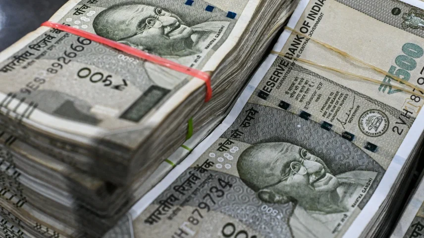 Bundles of 500 rupee banknotes.