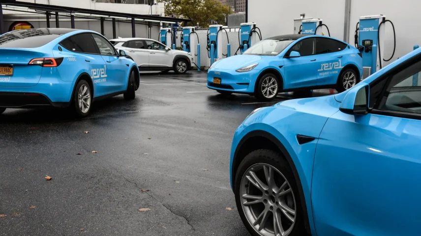 EVs at a Revel charging station.
