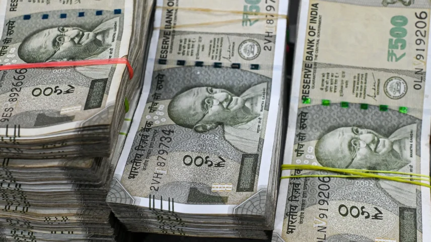 Bundles of rupee banknotes in New Delhi.