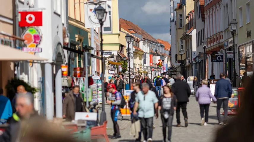 Shoppers in Waren, Mecklenburg-Vorpommern in Germany.