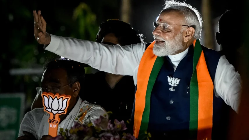 Narendra Modi during a roadshow in Kolkata on April 26.