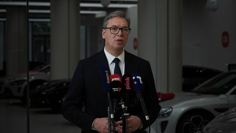 Serbia’s President Aleksandar Vucic during a visit to a car factory in Beijing, on May 26.
