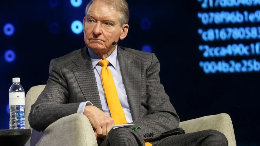 SEC Chairman Paul Atkins speaks on April 27 during the Bitcoin 2026 conference in Las Vegas.