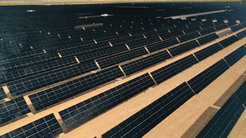 FILE PHOTO: Arrays of photovoltaic solar panels are seen at the Tenaska Imperial Solar Energy Center South as the spread of the coronavirus disease (COVID-19) continues in this aerial photo taken over El Centro, California