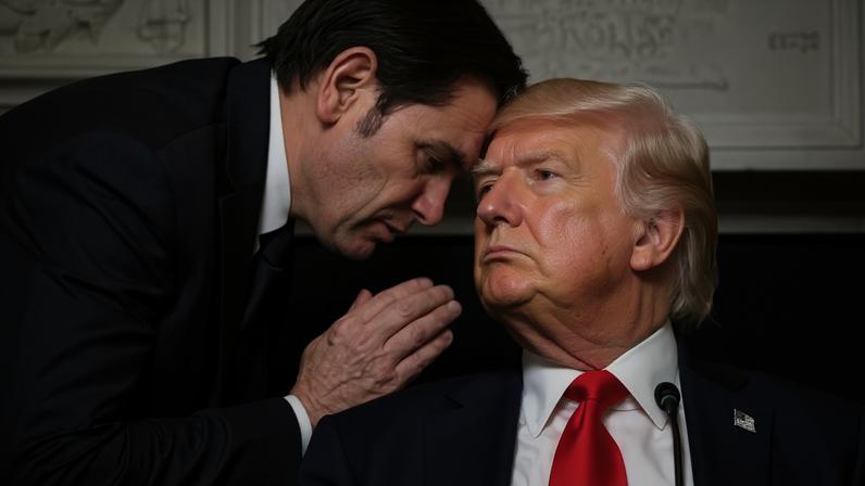 Rubio cochicha para Trump — Foto: Reuters
