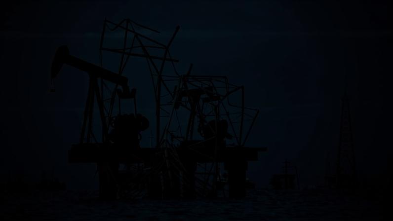Bombas de extração abandonadas e danificadas ao longo do tempo em um campo da estatal de petróleo PDVSA no Lago de Maracaibo, em Cabimas, na Venezuela.