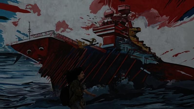 Desenho em muro de Teerã mostra porta-aviões americano em chamas