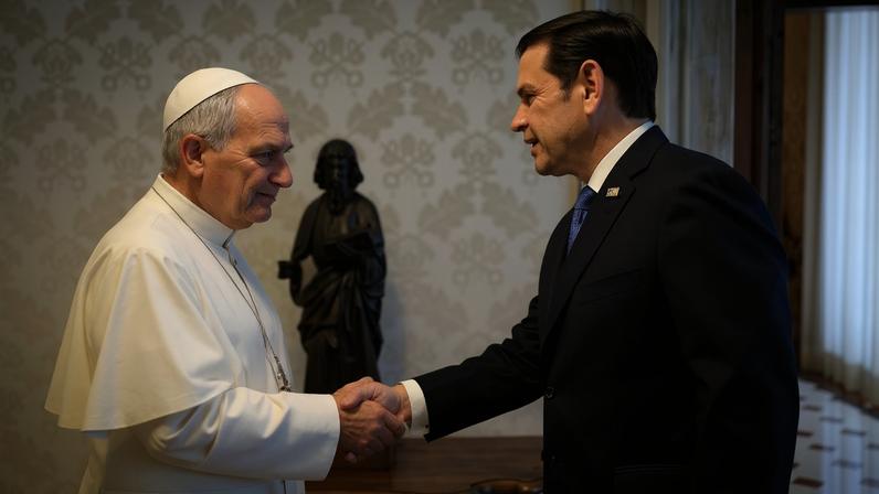 O papa Leão XIV se encontra com o Secretário de Estado dos EUA, Marco Rubio, no Vaticano — Foto: Vatican Media/Simone Risoluti/Divulgação via Reuters