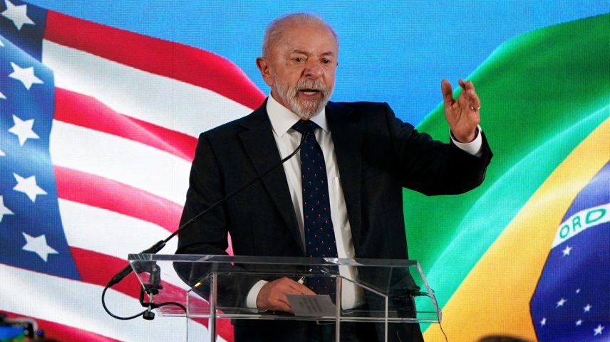 07/05/2026 Presidente Lula durante coletiva após encontro com Donald Trump nos EUA — Foto: REUTERS/Elizabeth Frantz