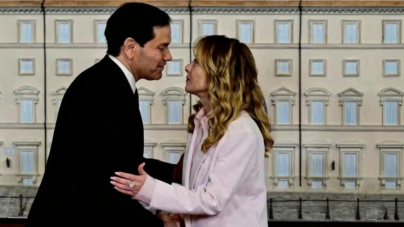 Secretário de Estado dos EUA, Marco Rubio, é recebido pela primeira-ministra da Itália, Giorgia Meloni