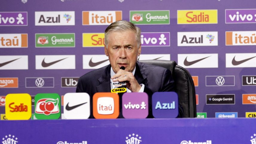 Brazil coach Carlo Ancelotti during the press conference