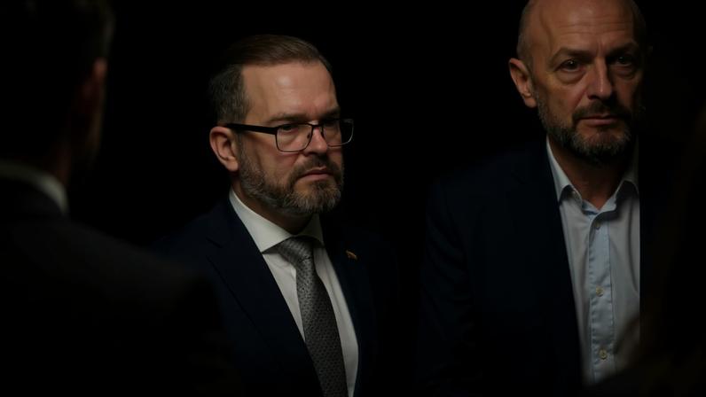 Ministro da Defesa da Lituânia, Robertas Kaunas, em abrigo em Vilnius 20 de maio de 2026 Parlamento da Lituânia/Divulgação via REUTERS