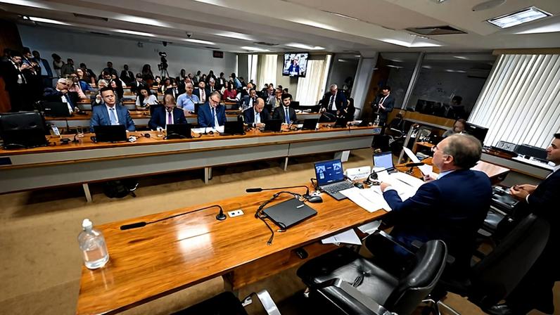 Mesa: presidente da CAE, senador Renan Calheiros (MDB-AL).