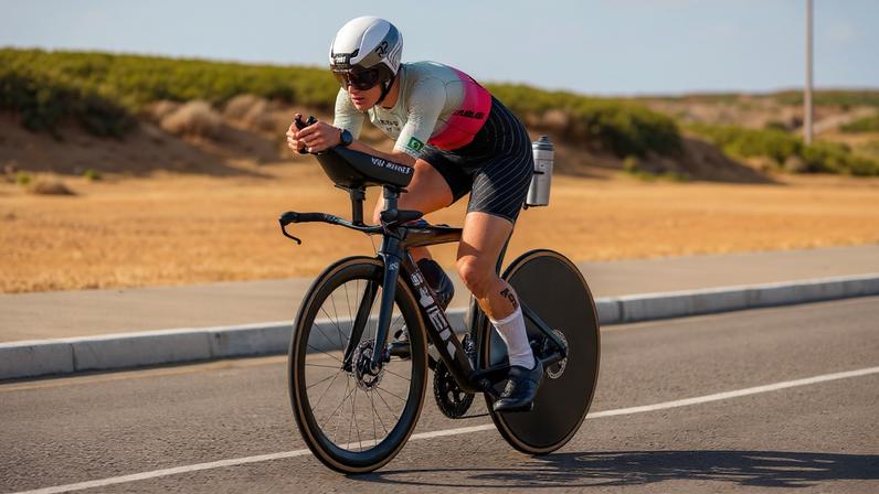 Triatleta Ana Laura Almeida durante prova de Ironman 70.3 Aracaju, na etapa de ciclismo da competição – Foto: Arquivo pessoal/IronMan