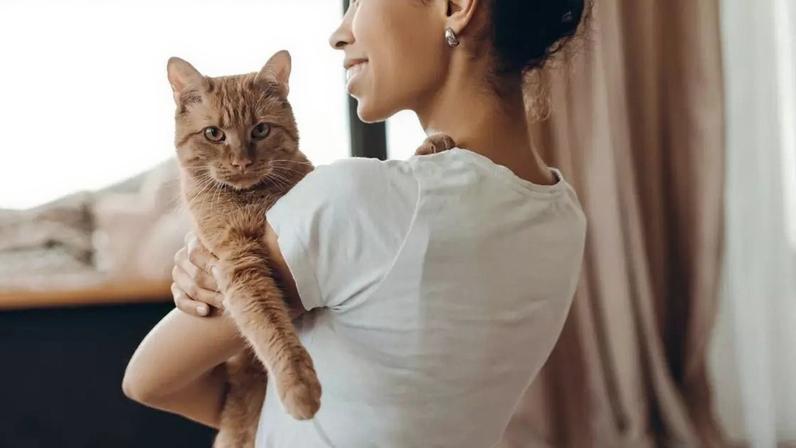 Mulher segurando um gato
