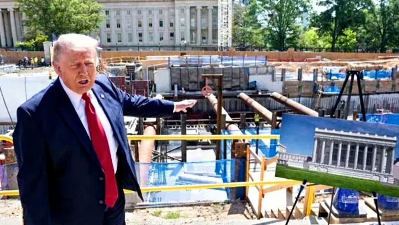 President Trump gave reporters a tour Tuesday of the White House ballroom construction project.