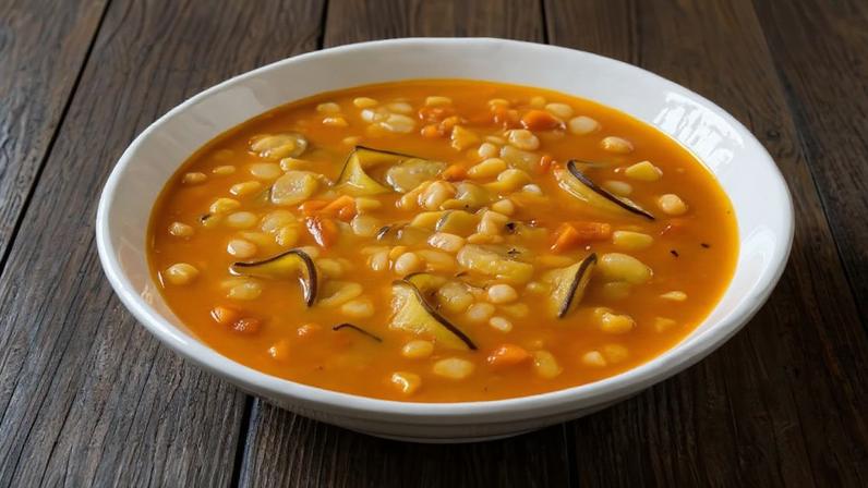 Sopa de grão-de-bico com abobrinha e batata-doce