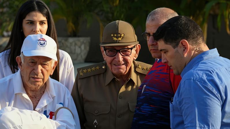 Former Cuban President Raúl Castro, center, at May Day celebrations in Havana earlier this month.
