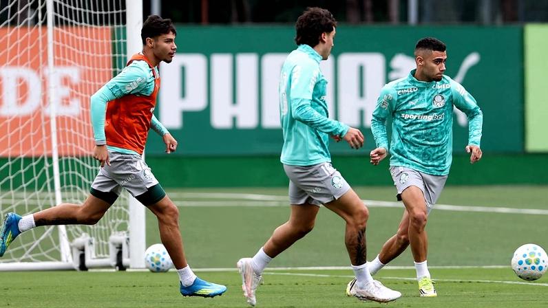 Abel observa jogadores do Palmeiras em treino na Academia de Futebol — Foto: Cesar Greco/Palmeiras/by Canon