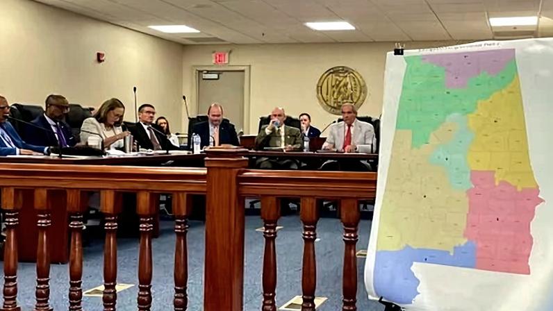 An Alabama Senate committee discusses a proposal to draw new congressional district lines on 20 July 2023.
