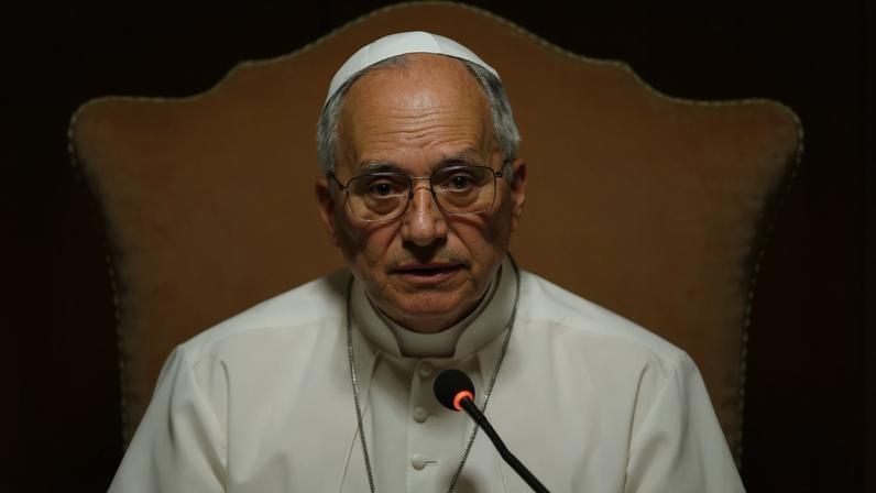 Pope Leo XIV attends the presentation of his first Encyclical Letter, *Magnifica Humanitas*, focused on the rise of artificial intelligence, in the Vatican on May 25, 2026.