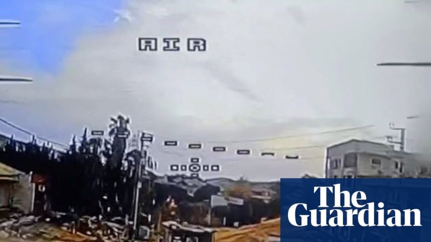Screengrab from a video released by Hezbollah that claims to show the moment before an FPV drone attacks an Israeli bulldozer in Bint Jbeil, Lebanon.
