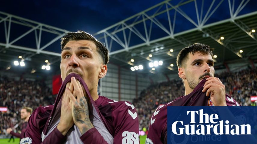 Alexandros Kyziridis (left) and Claudio Braga of Hearts react after the midweek win over Falkirk at Tynecastle.