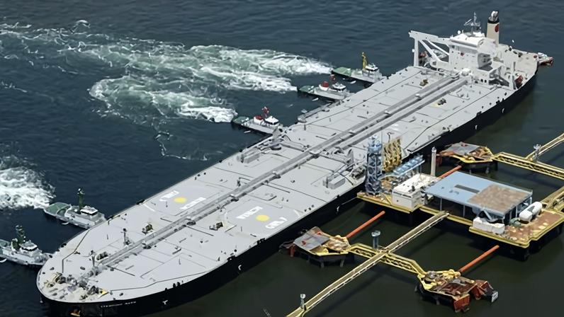 A Japanese oil tanker arrives at a refinery off Chita after negotiating the strait of Hormuz in April