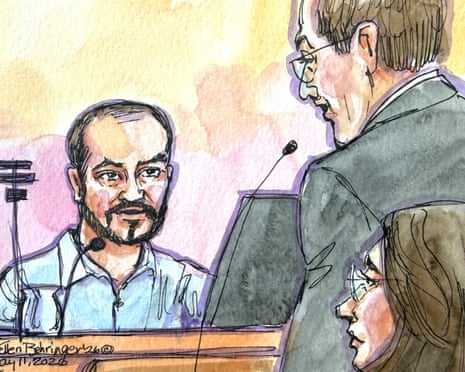 Courtroom sketch showing Ilya Sutskever being questioned by lawyer Steven Molo at a federal courthouse in Oakland, California, on Monday.