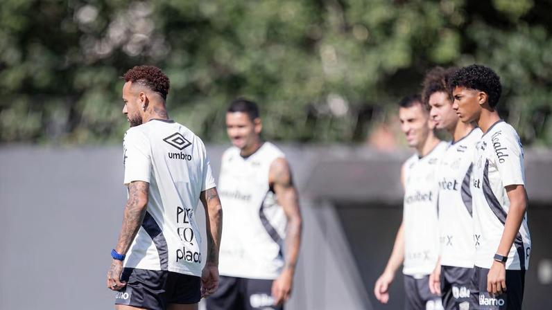 Neymar e Robinho Jr. treinaram normalmente nesta segunda-feira no CT Rei Pelé.